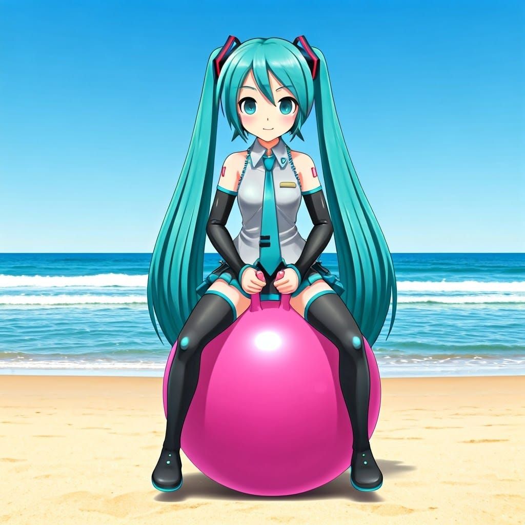 Vibrant Beach Scene with Hatsune Miku in Motion