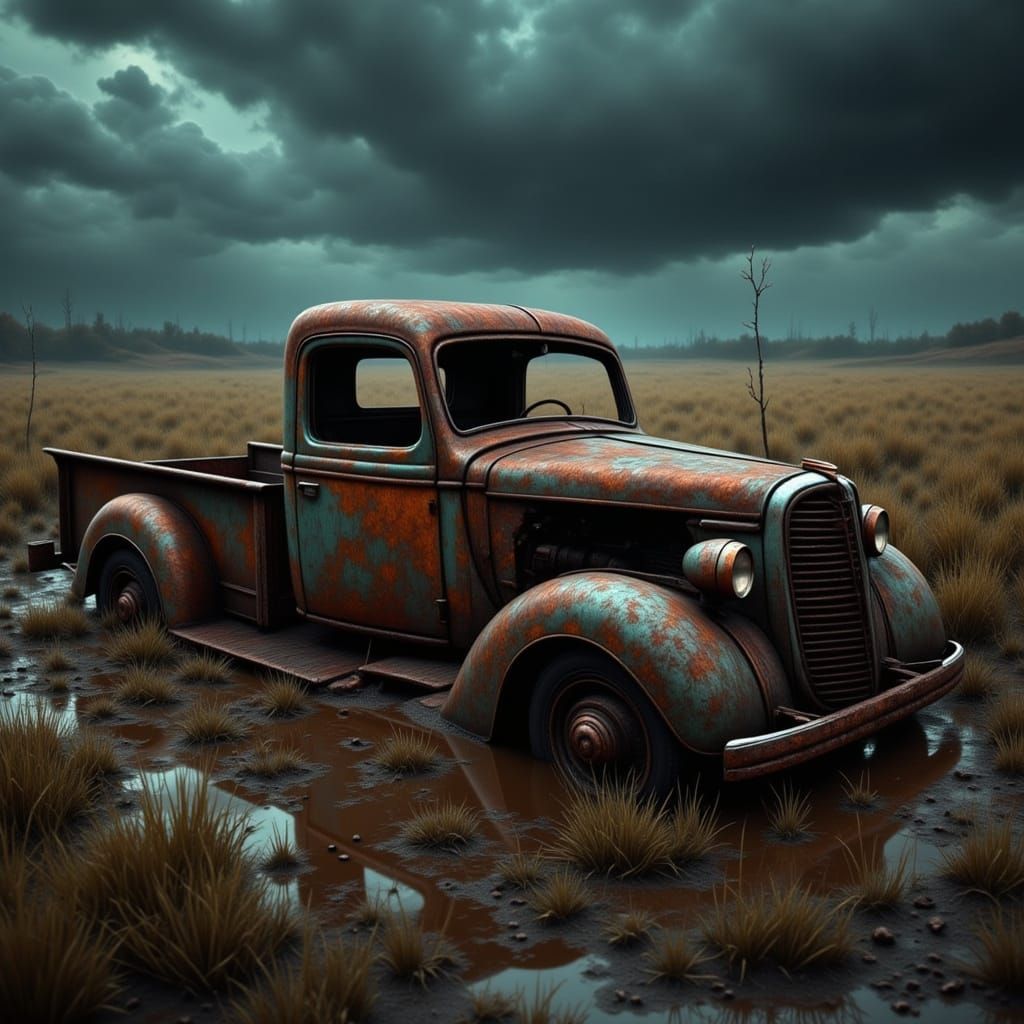 Abandoned 1930s Ford Truck Stuck in Mud