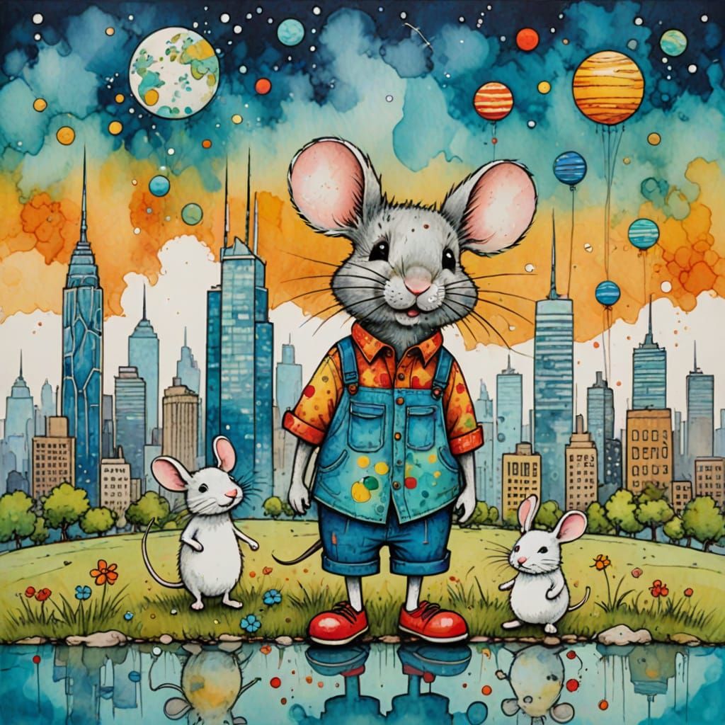 Whimsical Summer Scene with Mouse and Bunny