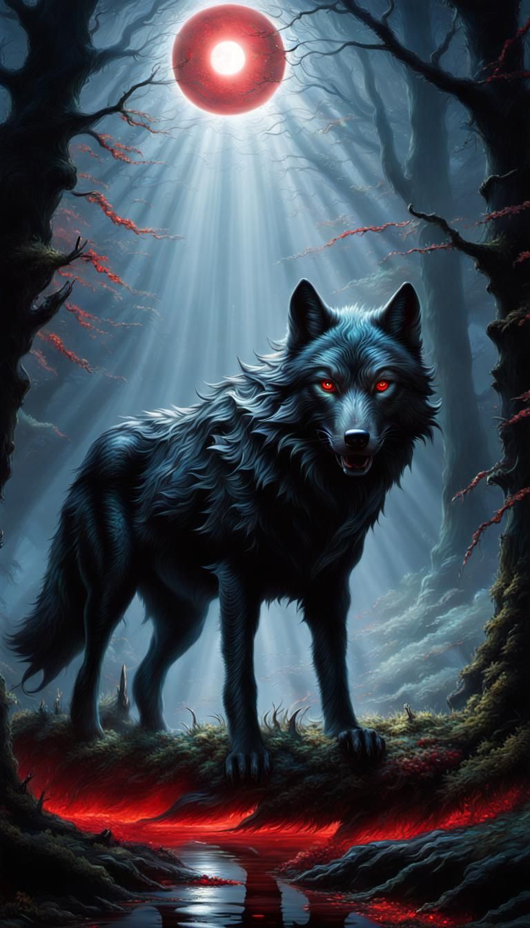 Terrifying Shadow Wolf with Bioluminescent God Rays