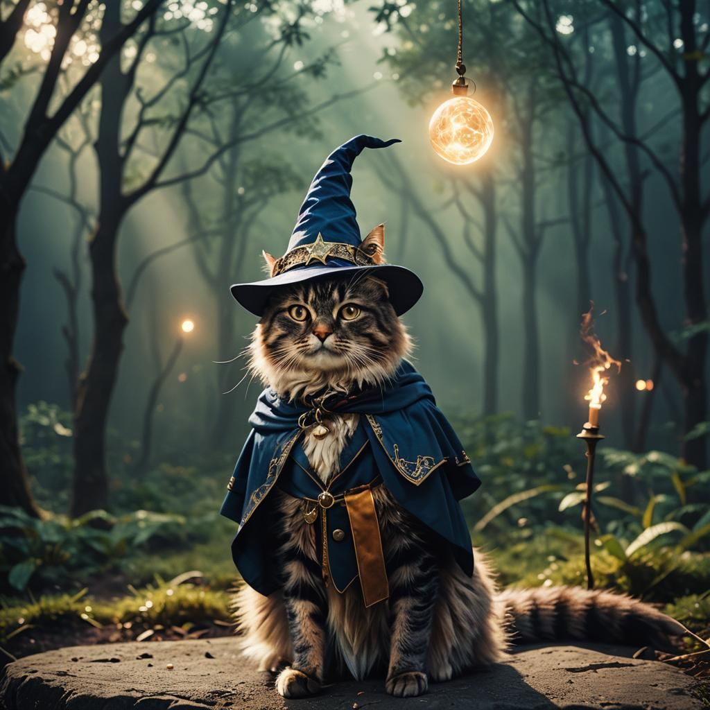 Magical Wizard Cat in Cinematic Style