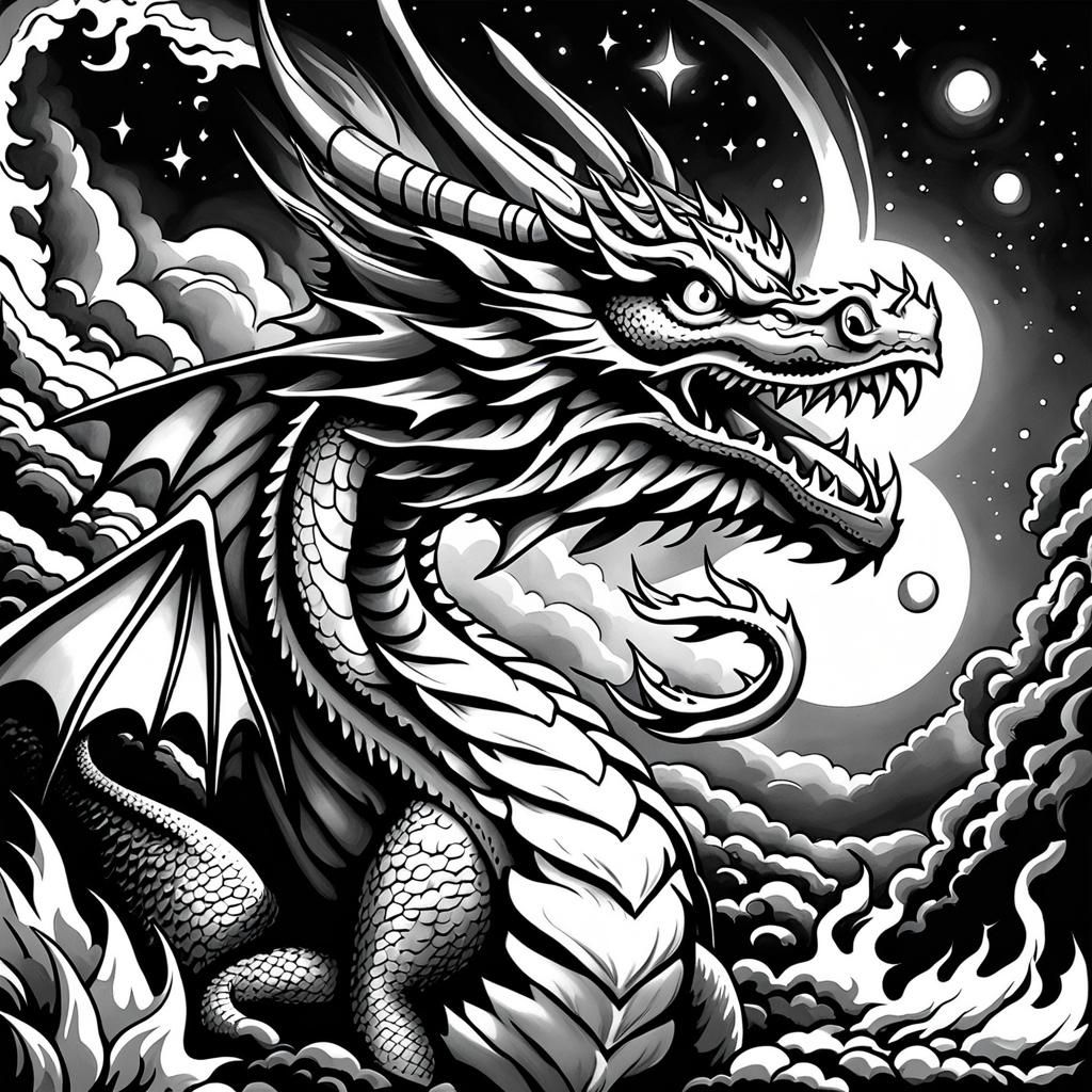 Dragon in Space: Whimsical Children's Line Art
