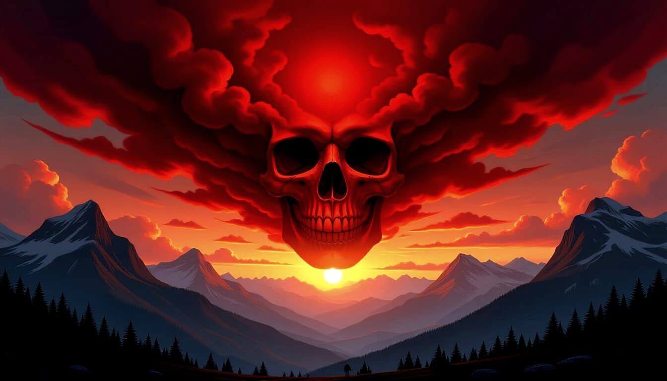 Foreboding Red Cloud of Death Sweeping Landscape