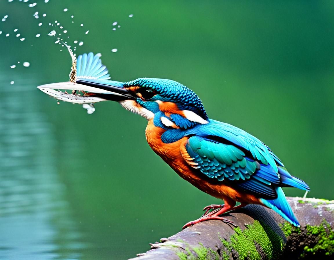Kingfisher's Dive: Iridescent Flash Over River