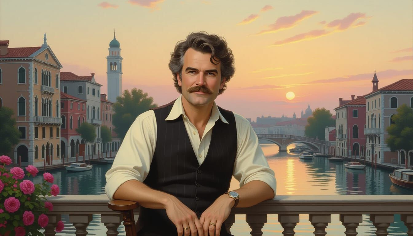 Nostalgic Vintage Landscape in Mauveine and Fluorescent Tone...