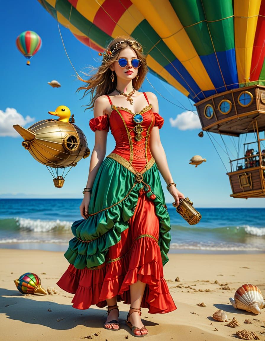 Steampunk Beach Vacation with Hippie in Silk Dress