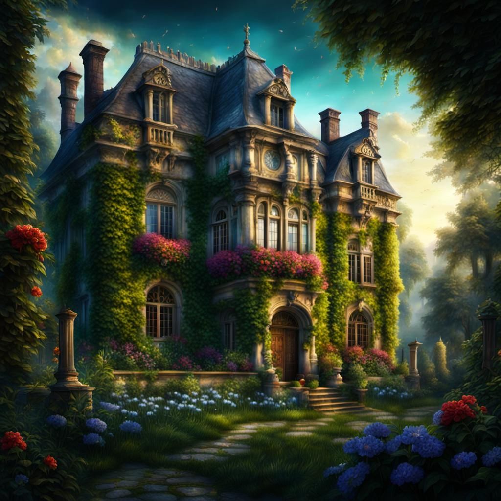 Romantic Renaissance House with Garden: Digital Matte Painti...