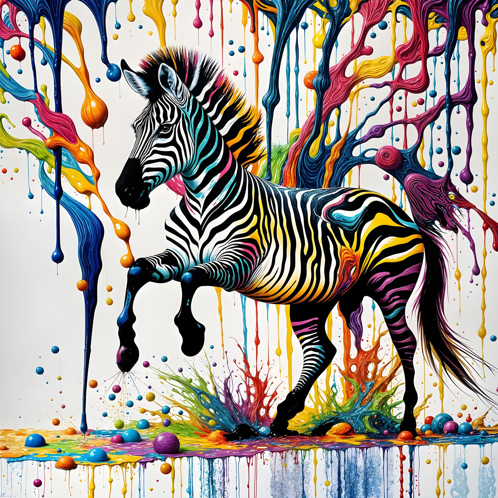 Colorful Zebra Shaking: Abstract Ink Splatter Art