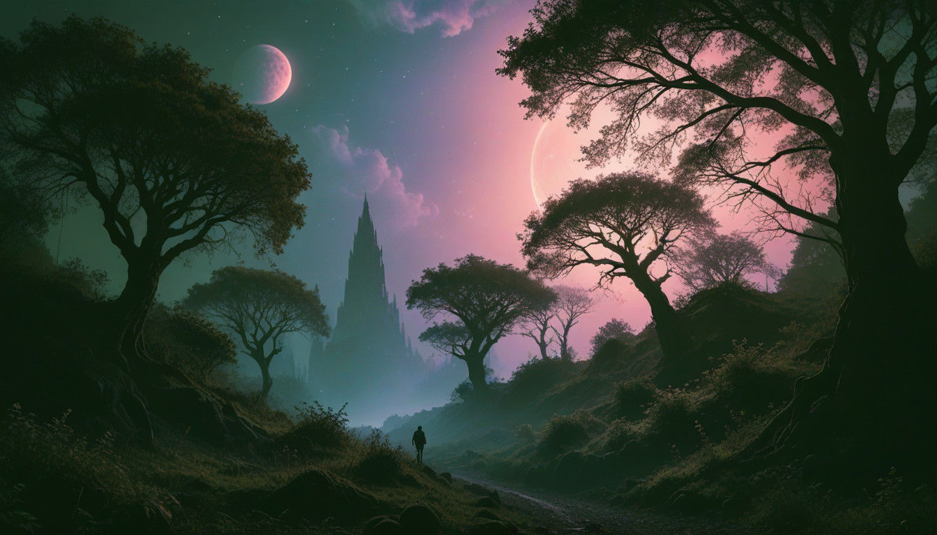 Mysterious Silhouetted Figure Stands Amidst a Starry Night S...