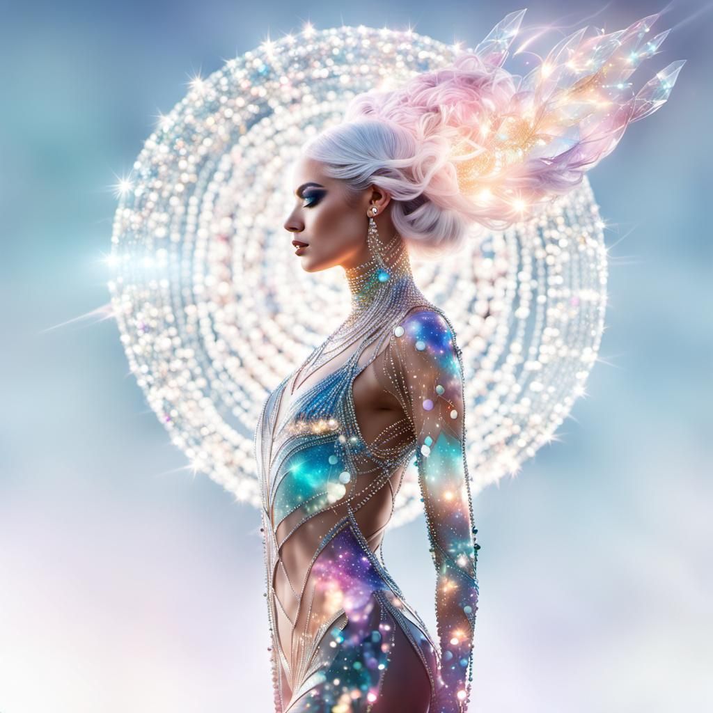 Heavenly Woman with Galaxy Skin in Double Exposure