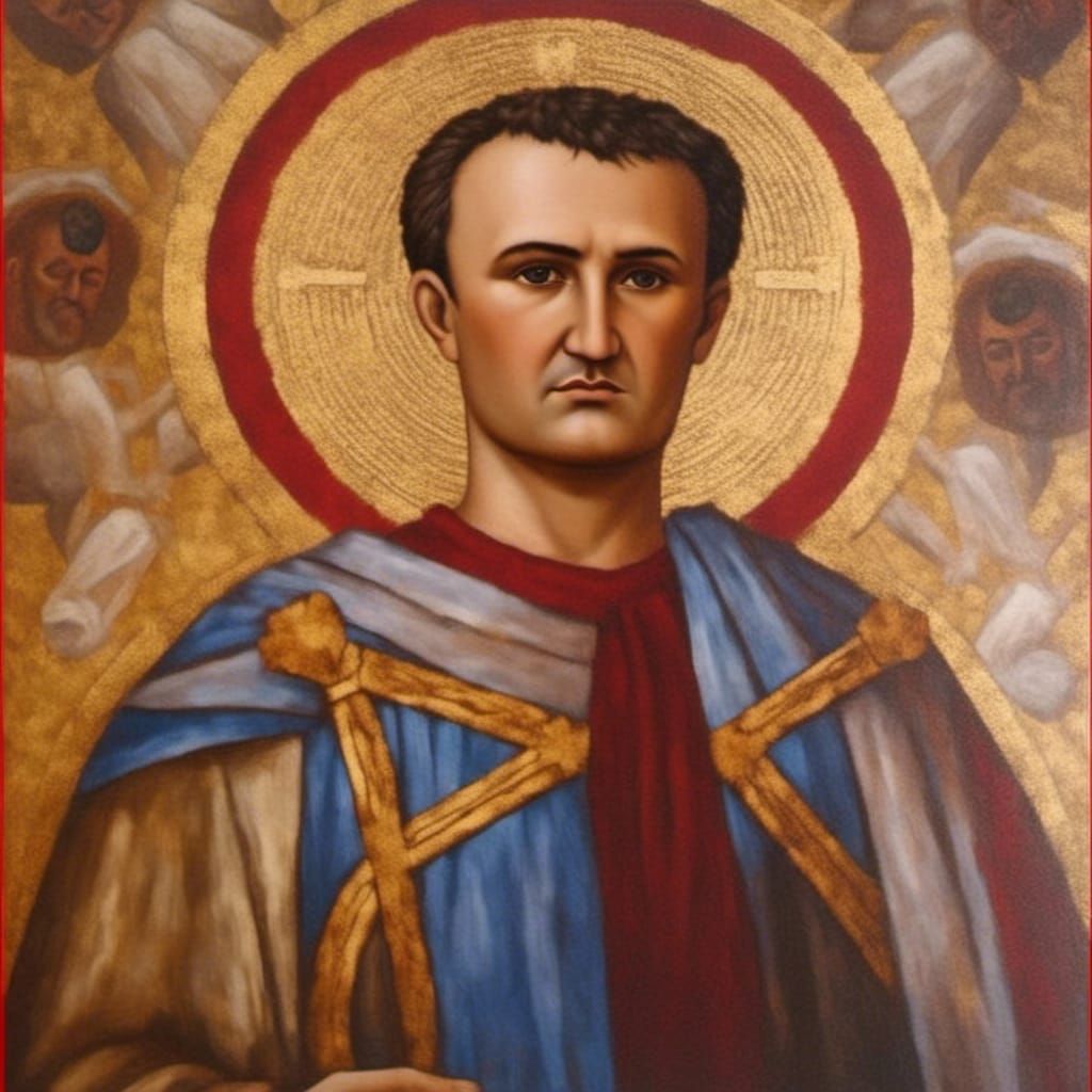 Byzantine Icon of Emperor Constantine with Tanks