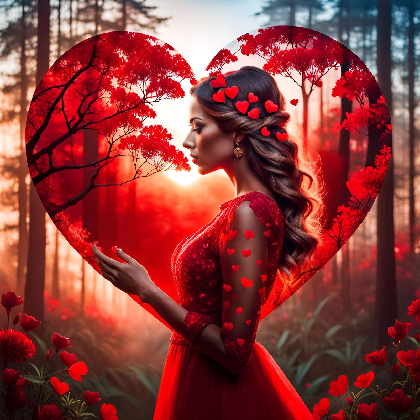 Heart Silhouette Double Exposure in Fantasy Style