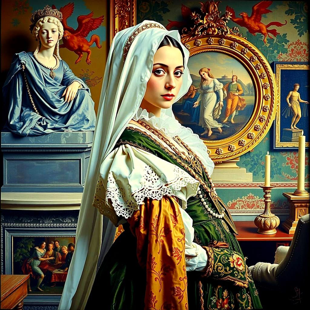 Elegant Woman in Lavish Renaissance Setting