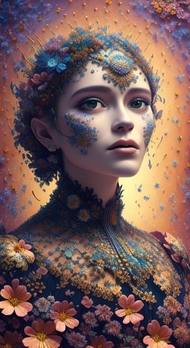 Sarah Made of Flowers and Gears Digital Painting