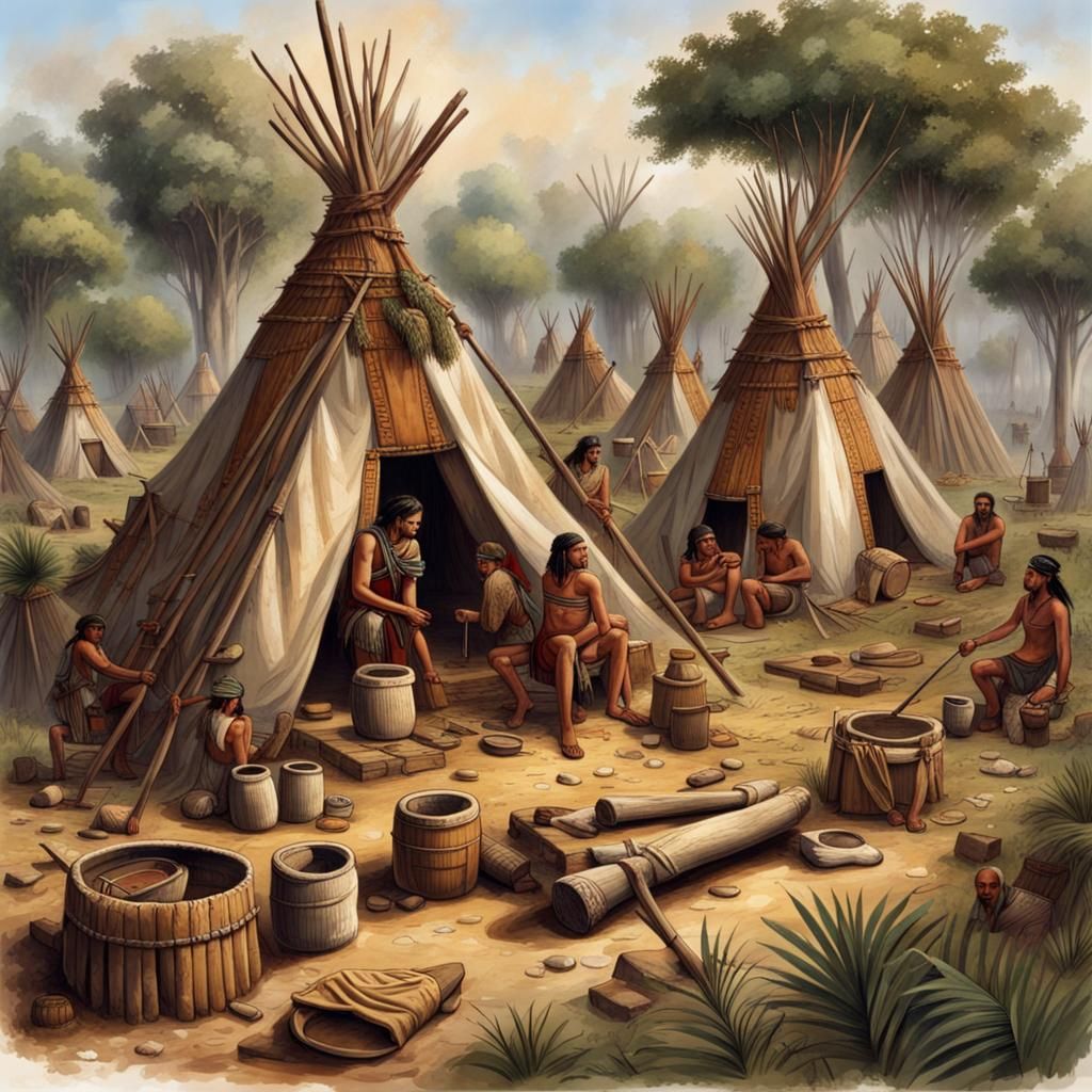 Aztec Woodcutters Camp in Ancient Times