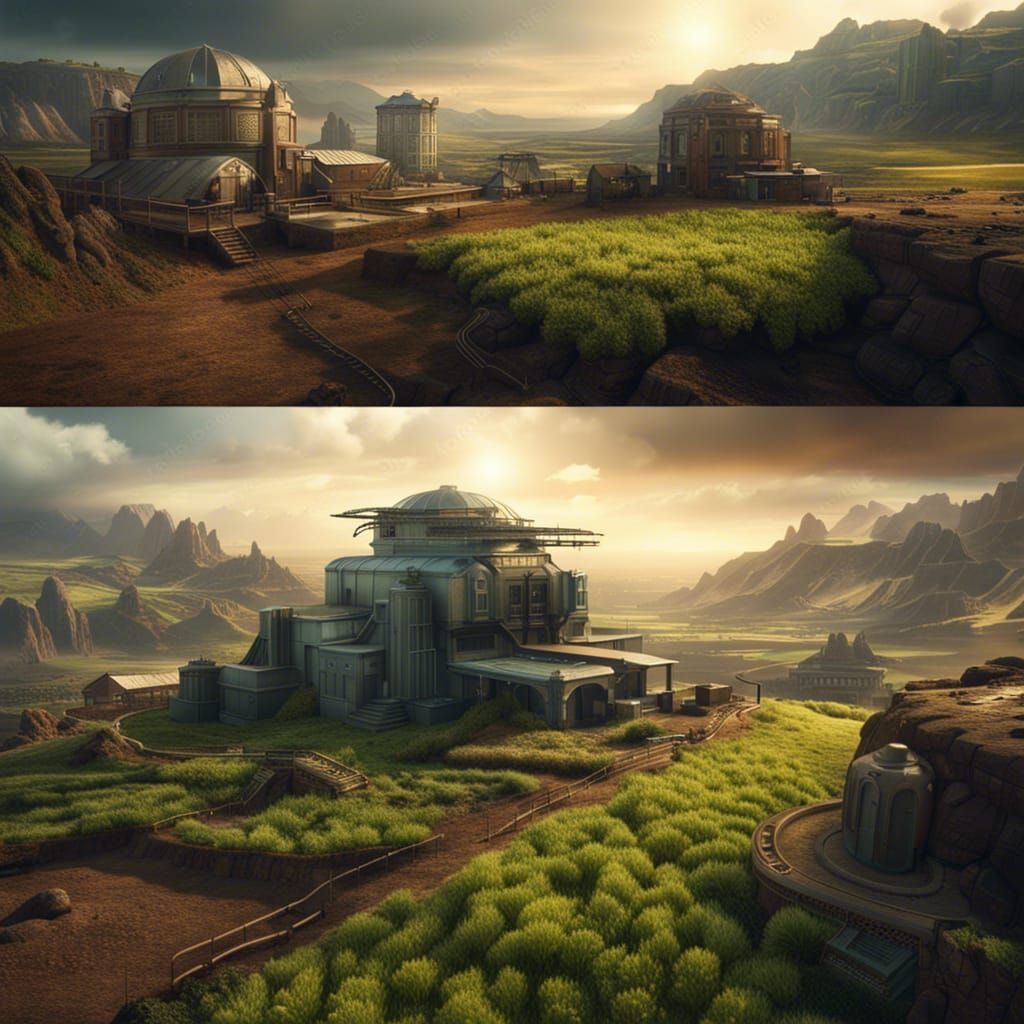 Futuristic Sci-Fi Farms in Rocky Landscape