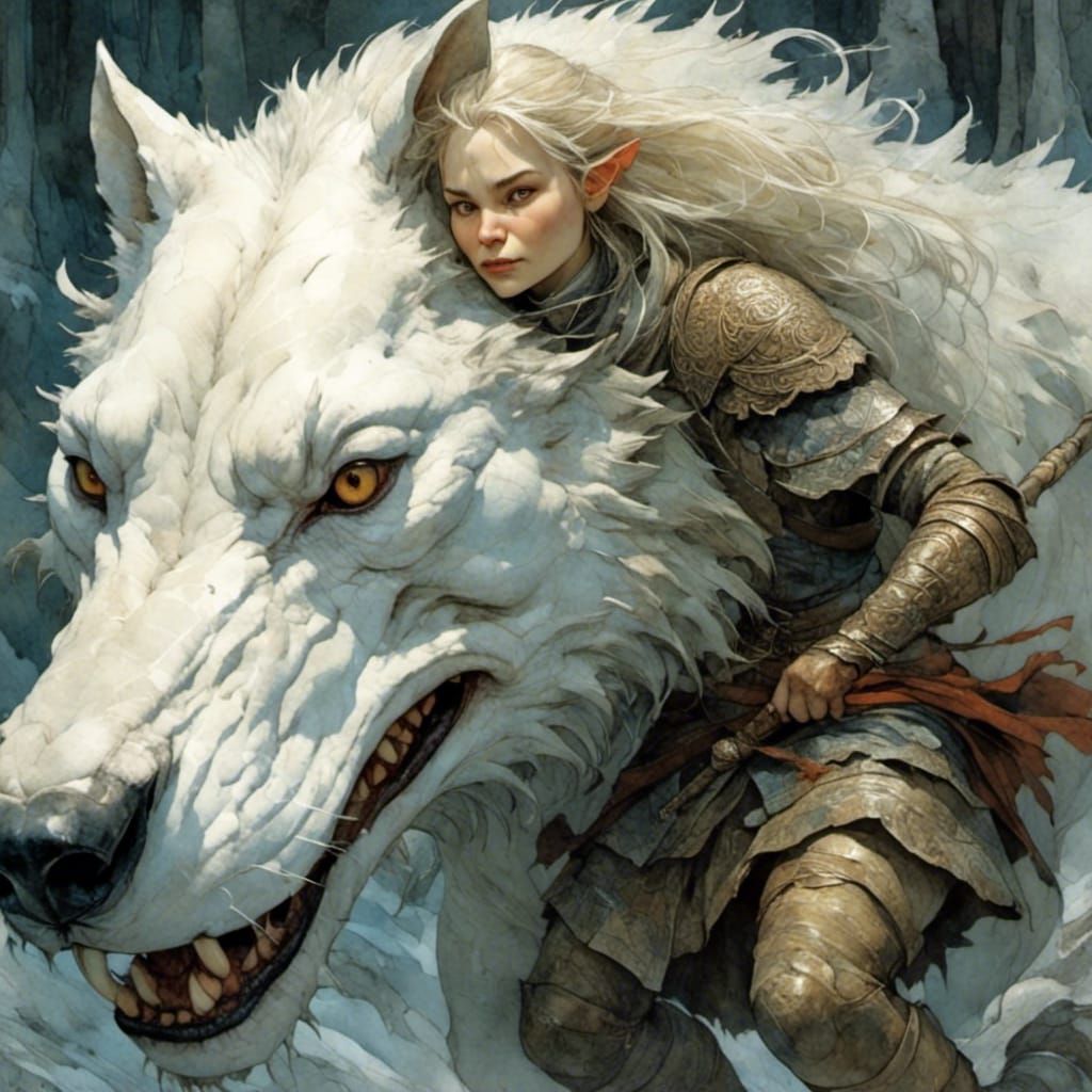 Ogre Girl Rides Dire Wolf: Fantasy Portrait