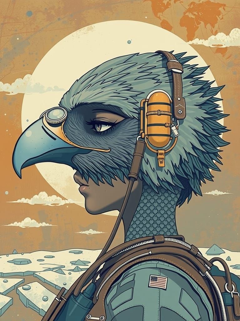 Avian Explorer in Modernist Style, Inspired by Early Mark Ge...