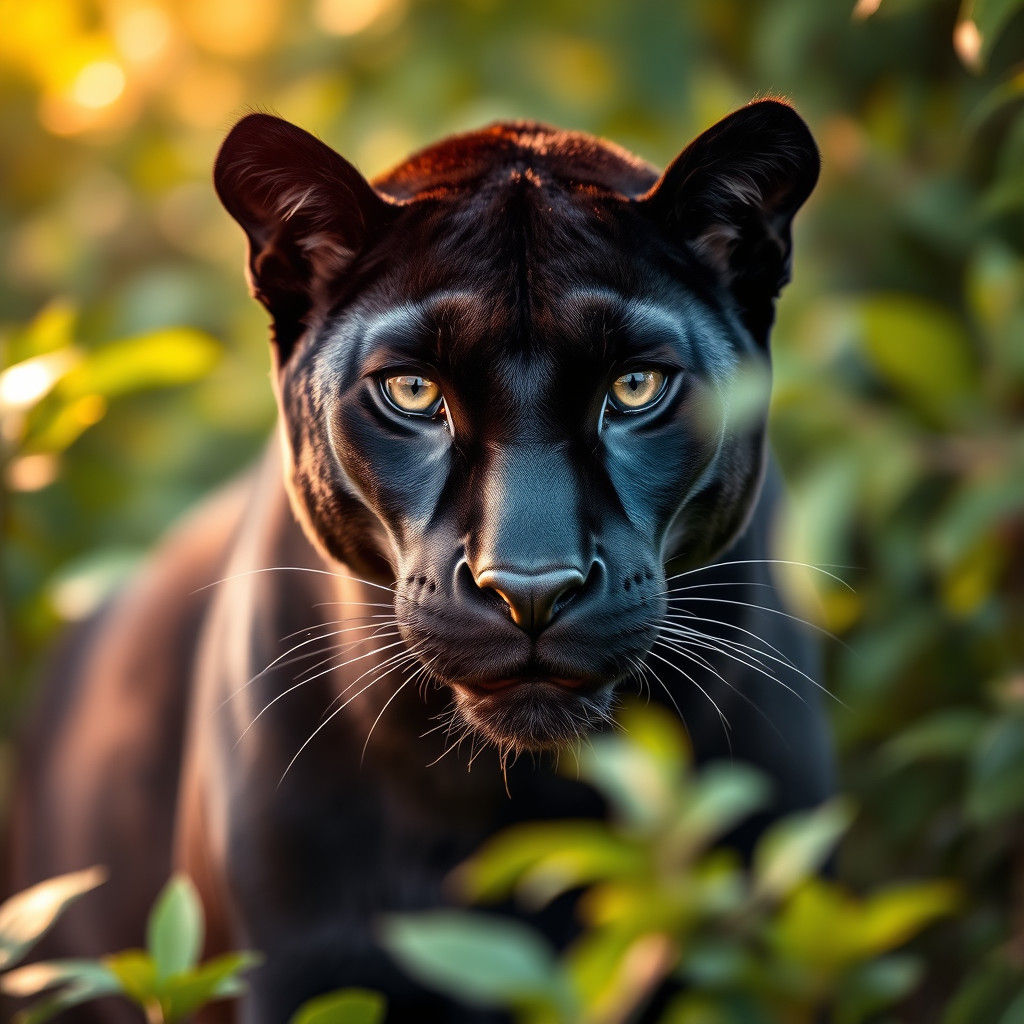 Majestic Black Puma in Lush Green Forest