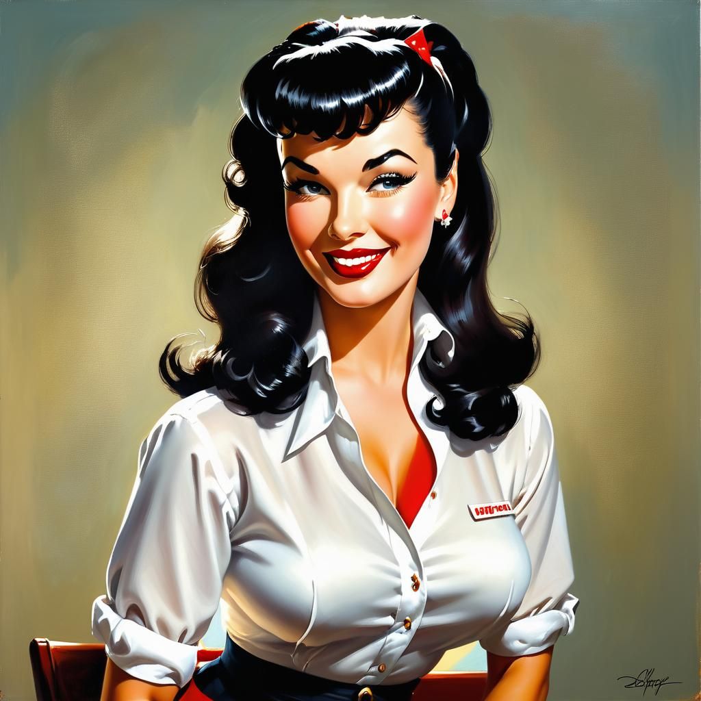 Bettie Page Pin-Up in Gil Elvgren Style