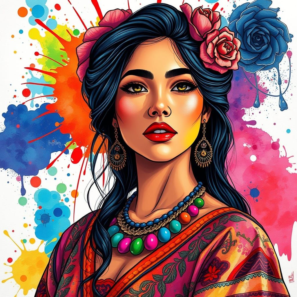 Colombian Woman in Watercolor Fashion Illustration