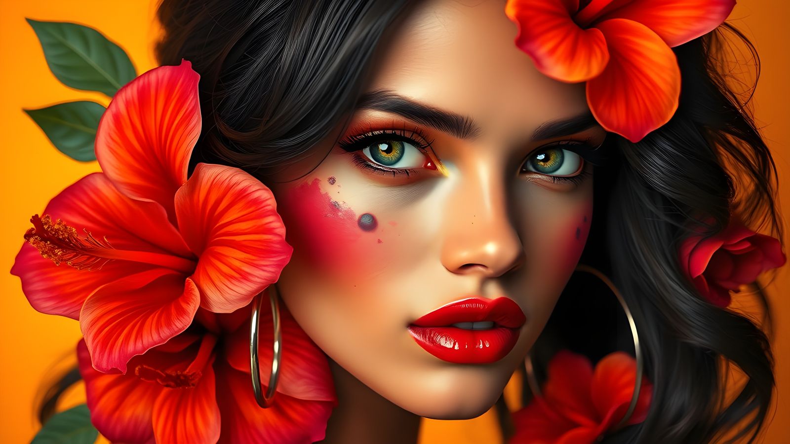 Portrait of Woman with Floral Adornments in Digital Art Styl...