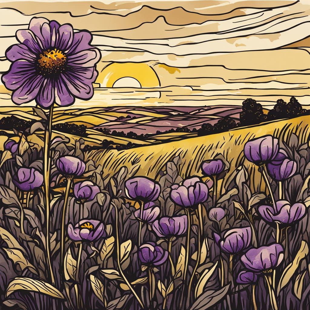 Plum Wildflower in Expressive American Regionalism Style