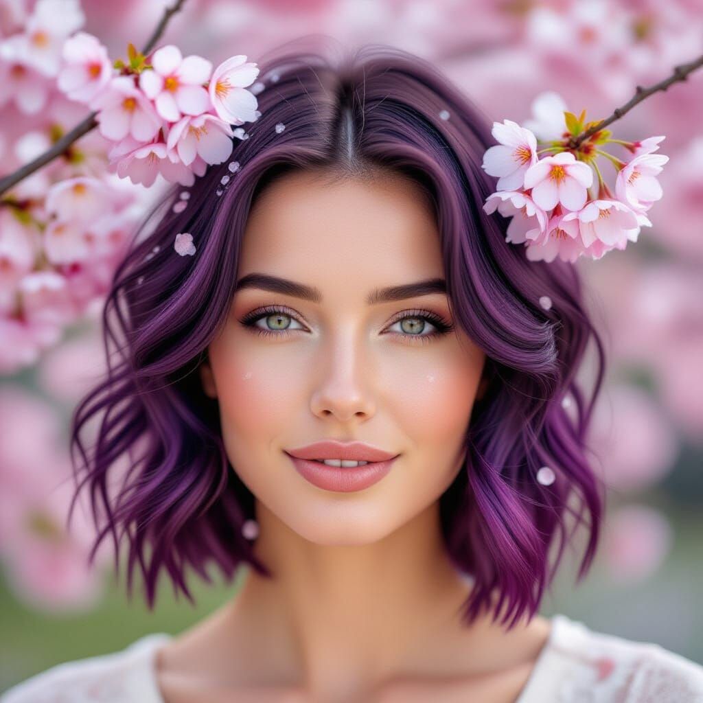 Spring Goddess Portrait with Cherry Blossoms