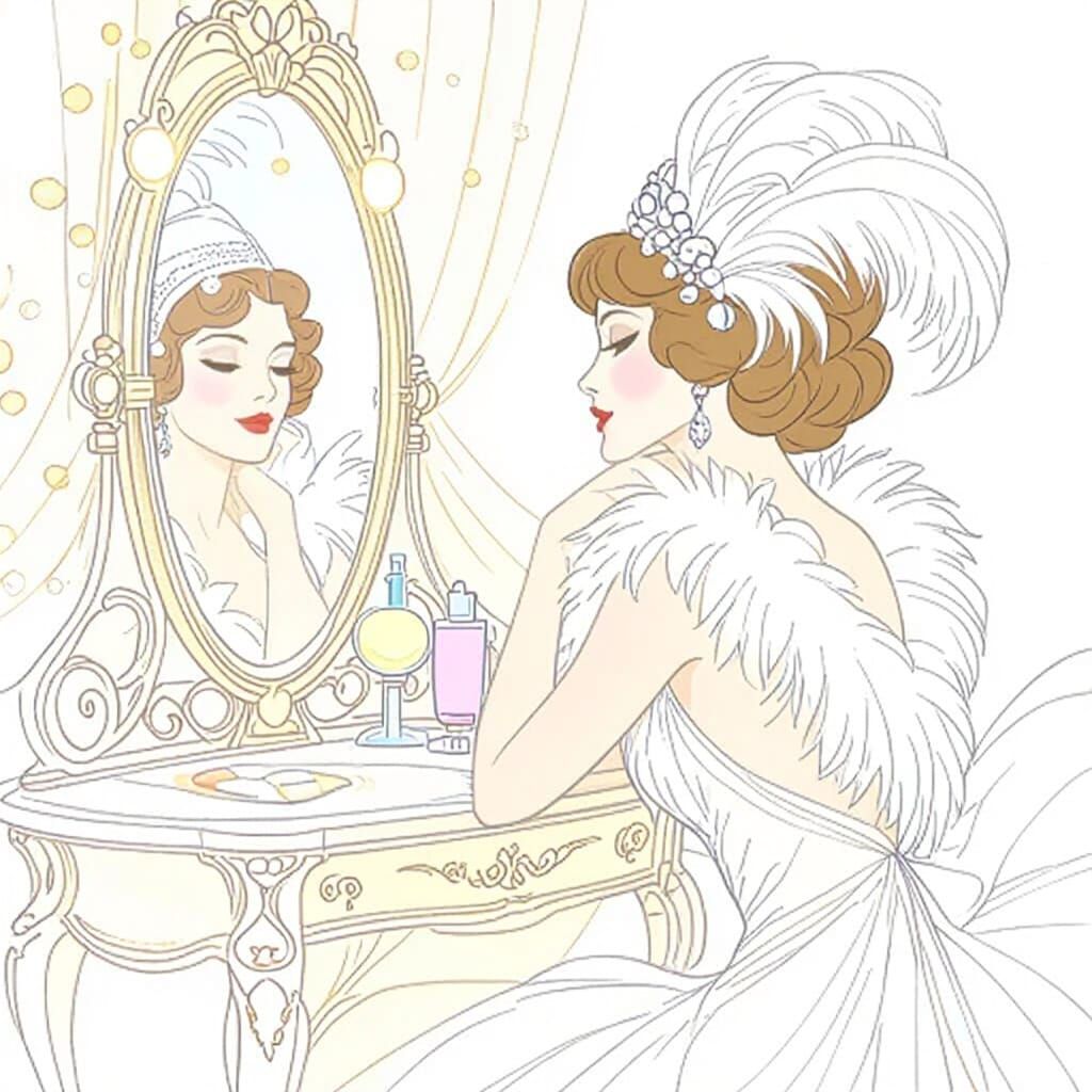 Elegant Showgirl in Art Nouveau Vanity Scene