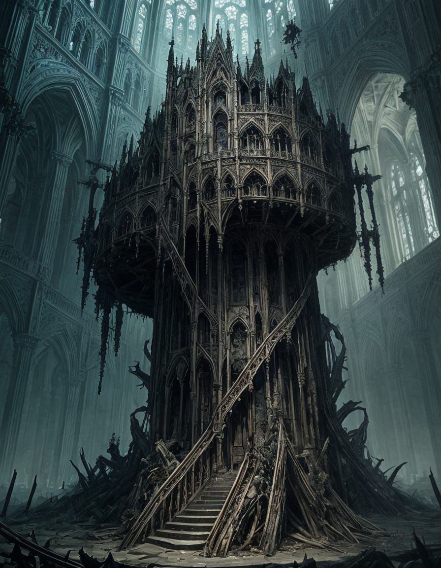 Overgrown Gothic Horror Architecture in Doré Style