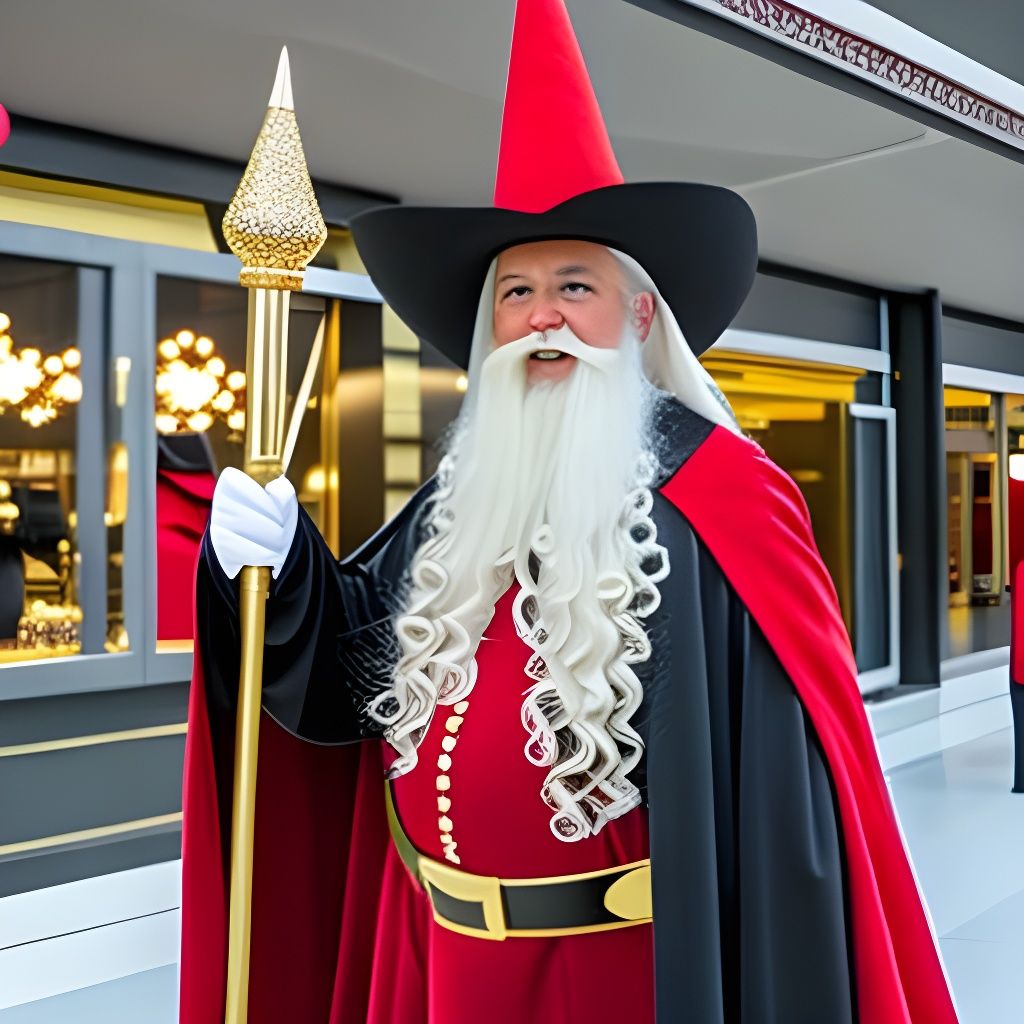 Santa Claus as a Wizard in Shopping Mall