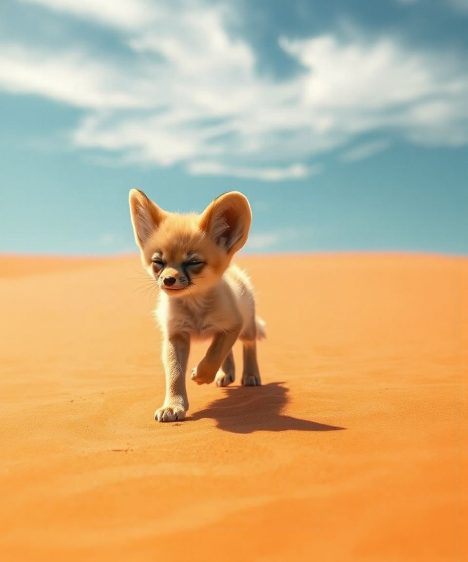 Fennec Fox Cub in Vibrant Desert Landscape