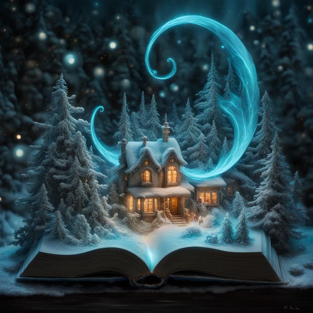 Bioluminescent Winter Wonderland Emerging From Book