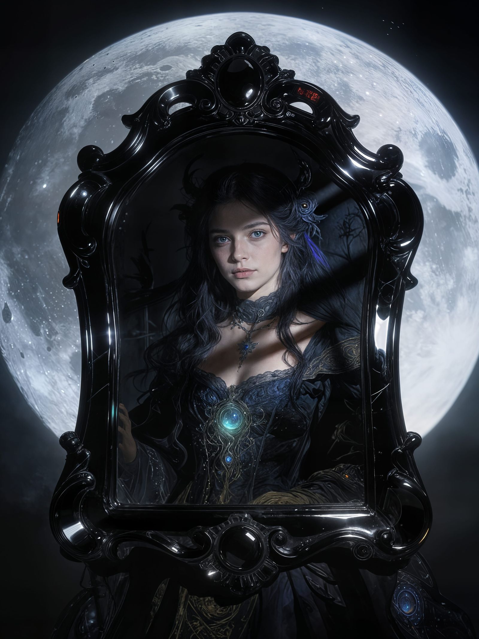 Beautiful Baba Yaga Portrait in Obsidian Frame