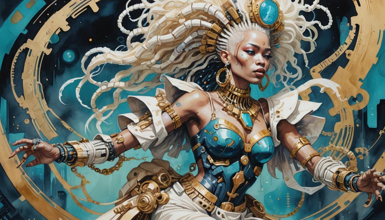 Beautiful cyberpunk belly dancer