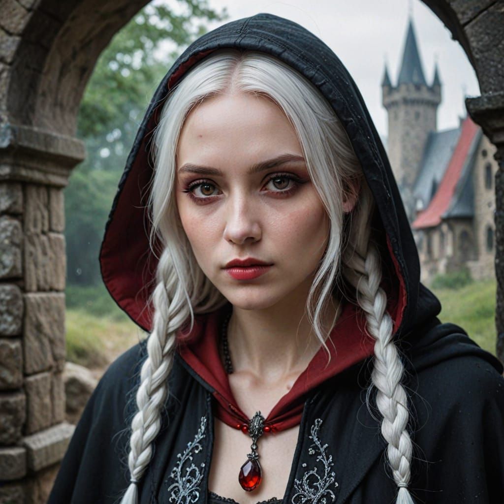 Gothic Beauty in Red Cloak, Dark Fantasy Portrait
