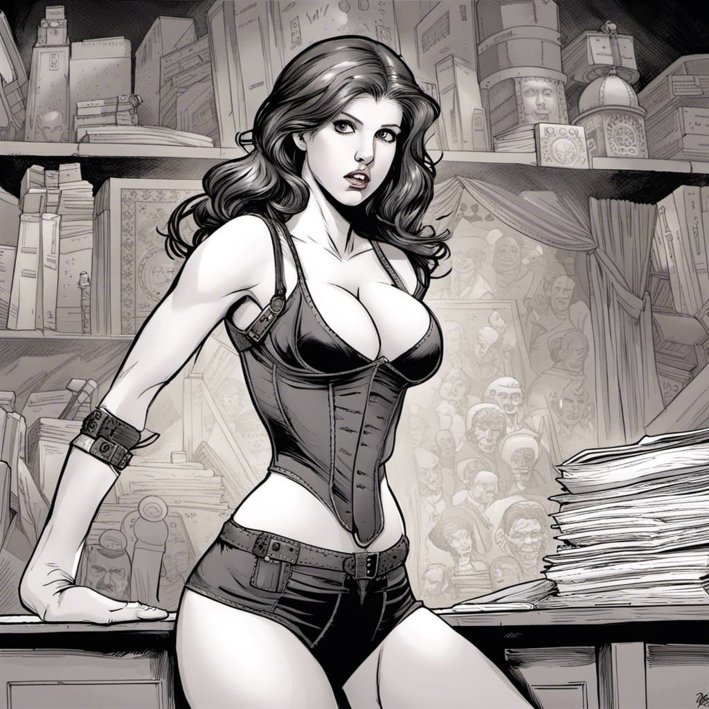 Gothic Comic Book Art of Woman Removing Bra