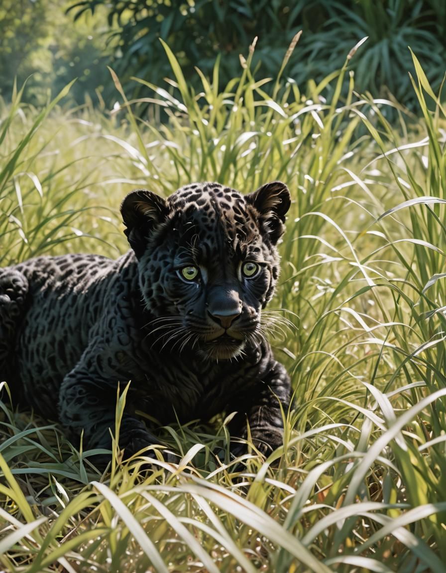 Newborn Black Jaguar with Robotic Eyes