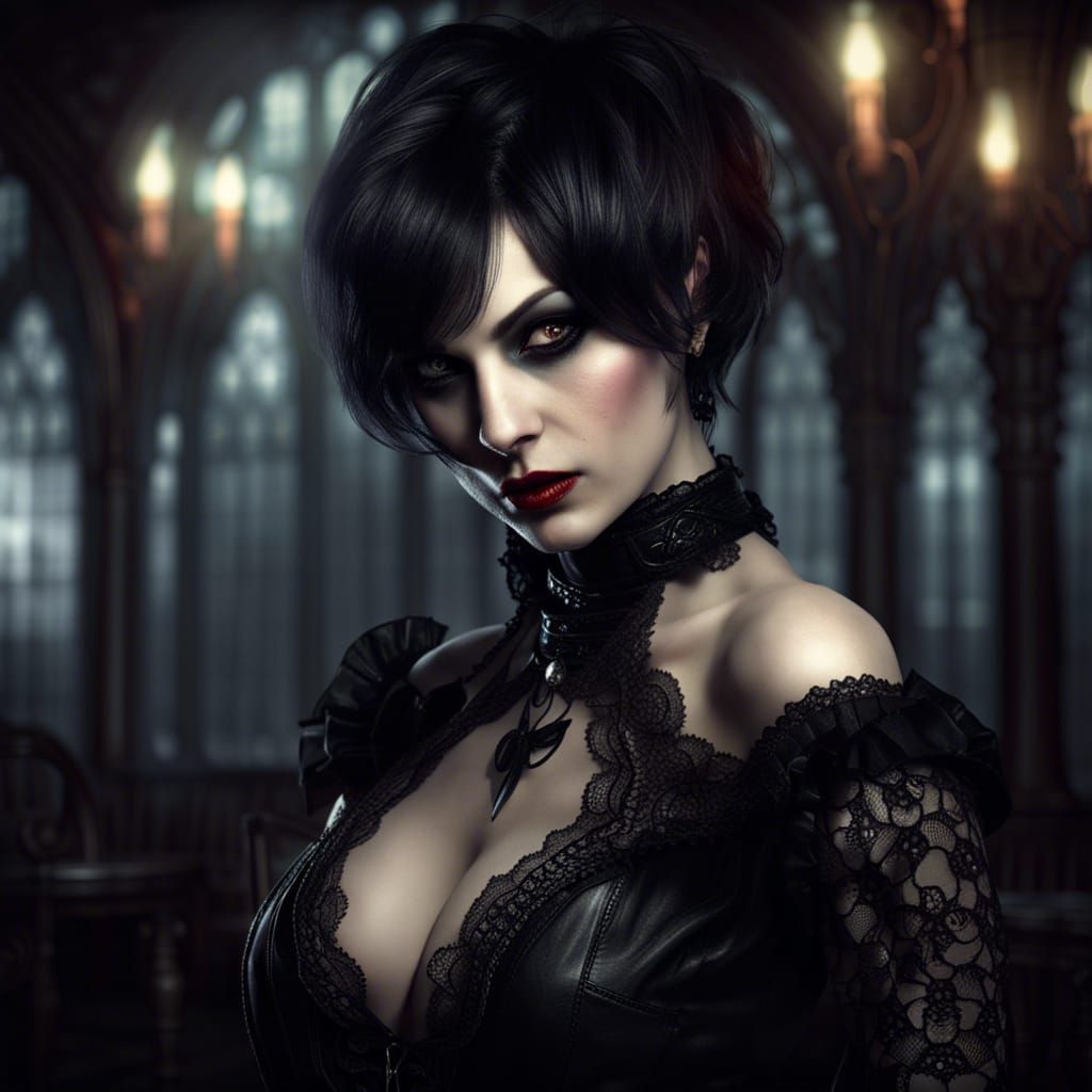 Sensual Vampire Countess in Gothic Horror Style