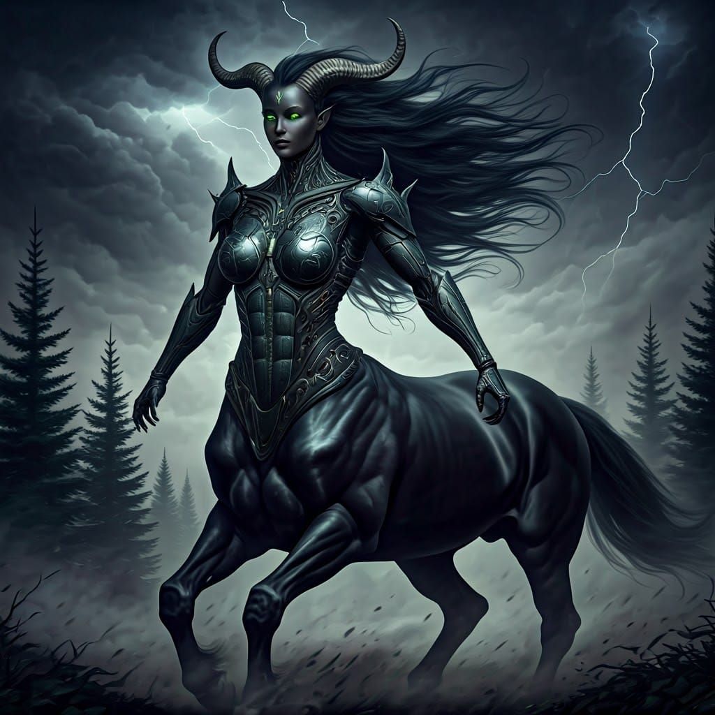 Powerful Biomechanical Centaur Emerges From Misty Forest