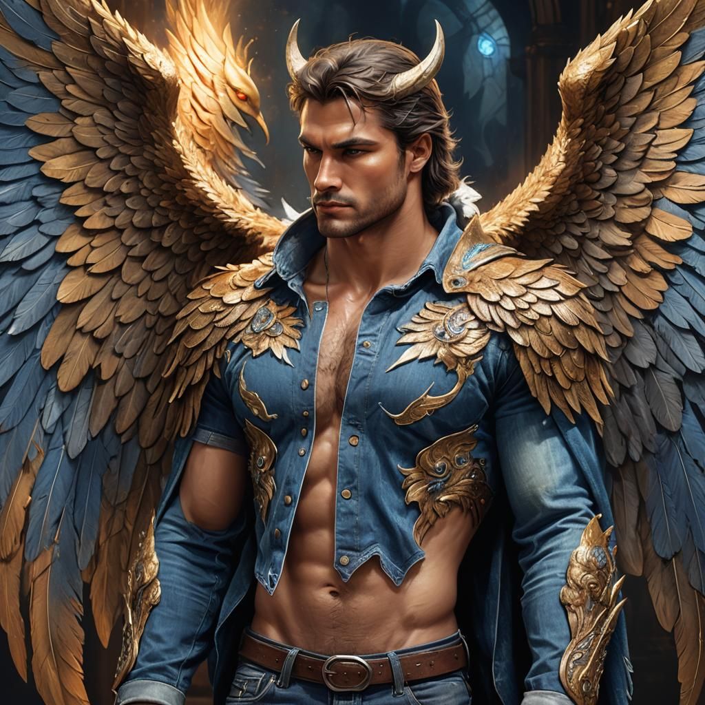 Wolf-Headed Angel Concept Art in Golden Light