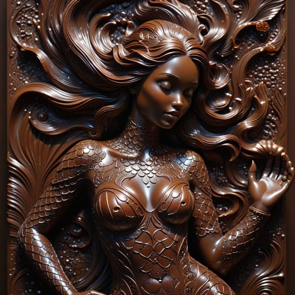 Chocolate Mermaid Sculpture with Volumetric Lighting
