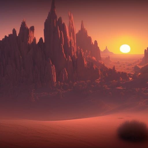 Desert Sunset: Detailed Matte Painting in Deep Color
