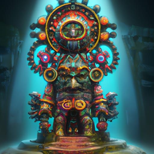 Detailed Aztec Totem Talisman in Deep Color