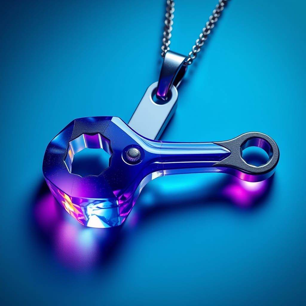 Crystal Adjustable Wrench Pendant in Cubist Style