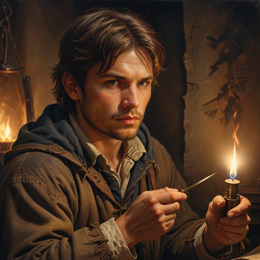 Ivan Lepekhin Portrait with Compass in Oil Painting Style