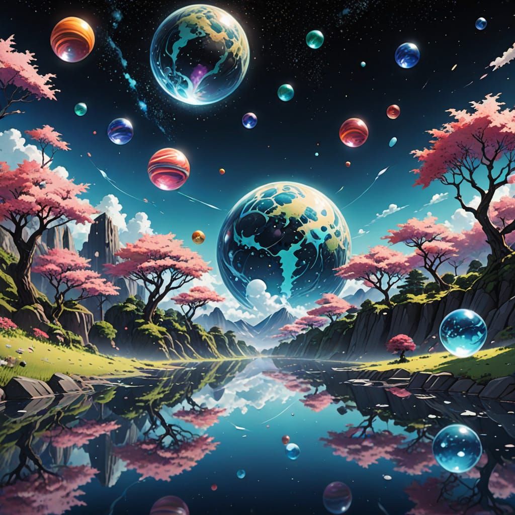 Surreal Marbles Floating in Cosmic Infinity