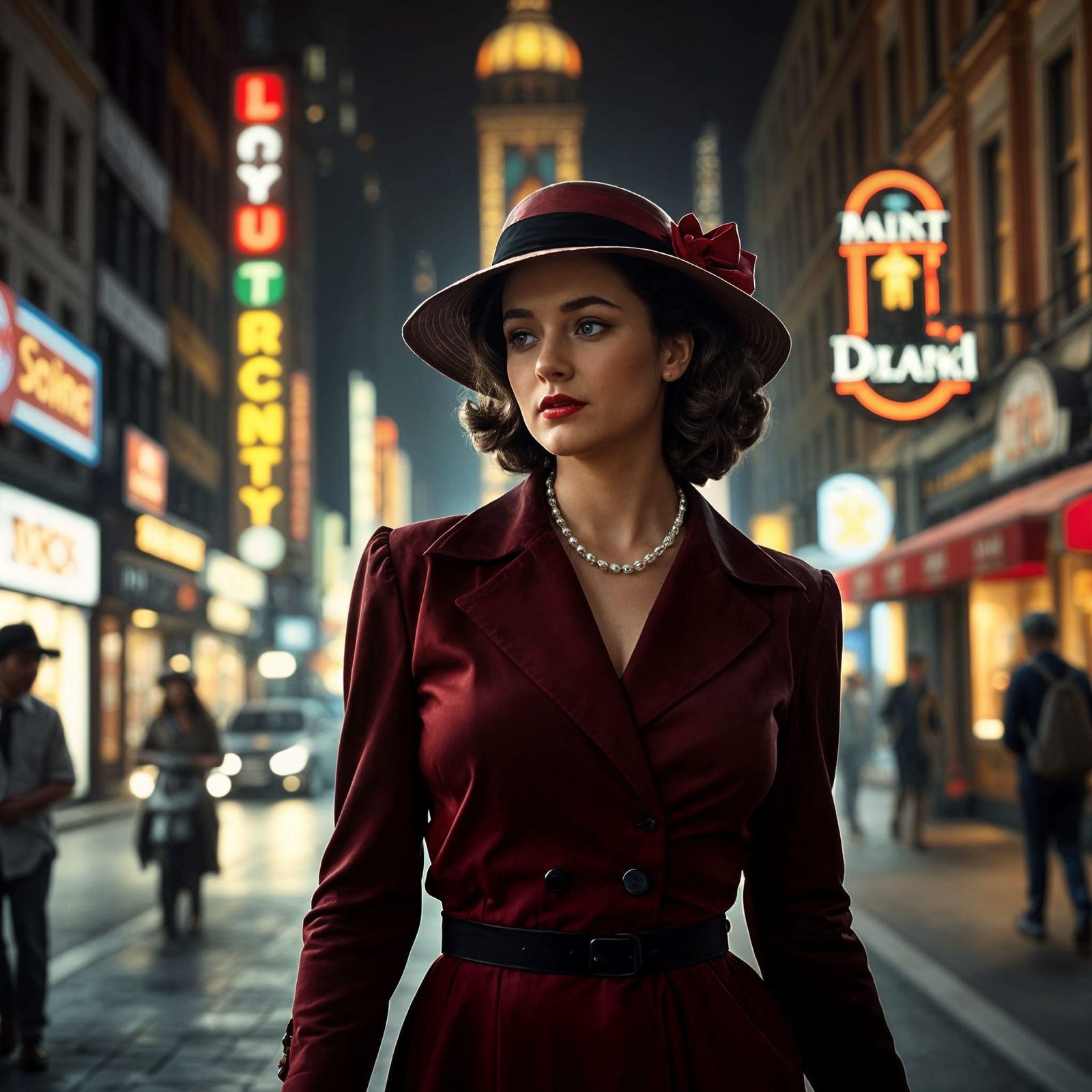 Woman in 1940s City Street: Digital Matte Painting