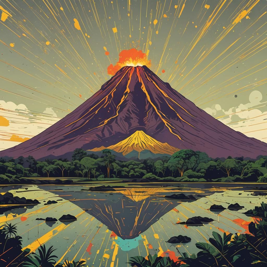 Arenal Volcano: Pop Art Screen Print in Costa Rica