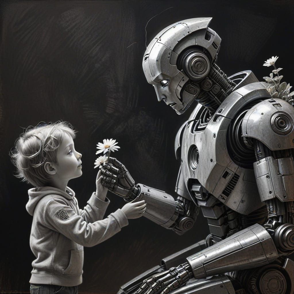 Heartwarming Charcoal Drawing of Compassion Between People a...